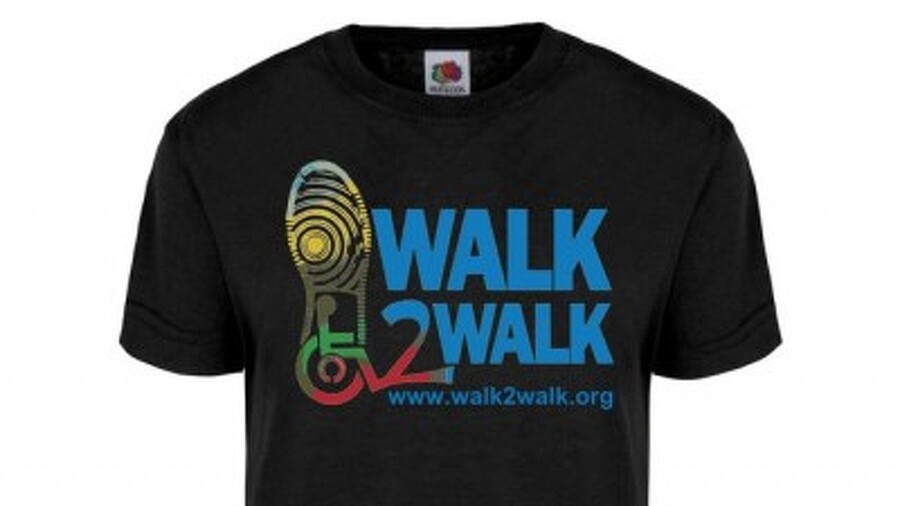 <ulticolored walk2walk logo on black tshirt